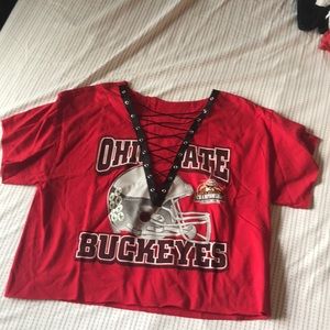 Ohio state lace up crop top